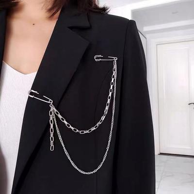 Personality Double Pendant Shirt Suit Brooch Lapel Pin Accessories Collar Clip Chain Collar Pins