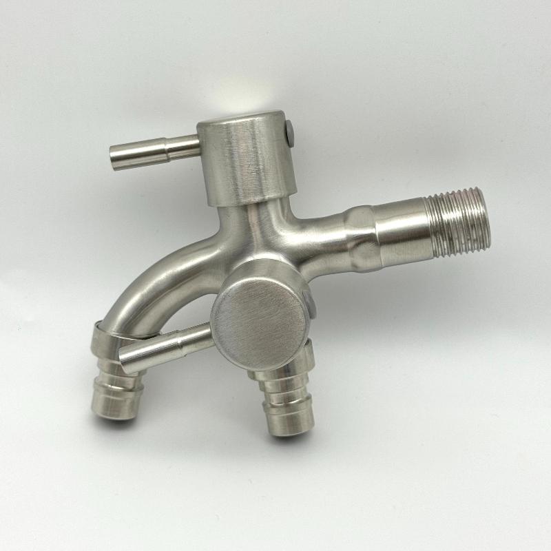 304 Stainless Steel Faucet One Into Two Out Multifunction Double-outlet Washing Machine Faucet Outdoor Garden Sink Pool Faucet