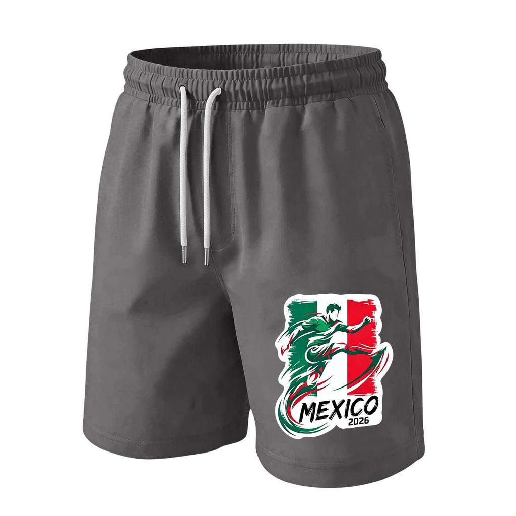Men’s Drawstring Waist Shorts with Mexico 2026 Inspired Print Casual Loose Fit Sportswear