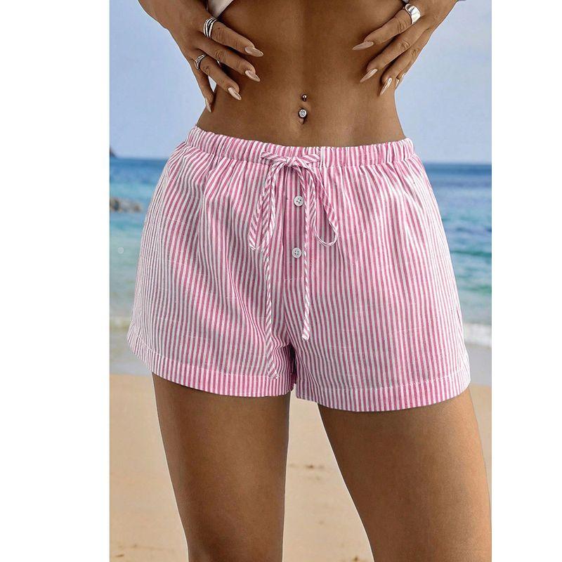 Striped Elastic Lace Up Casual Shorts Stripes Elastic Lace Casual Shorts