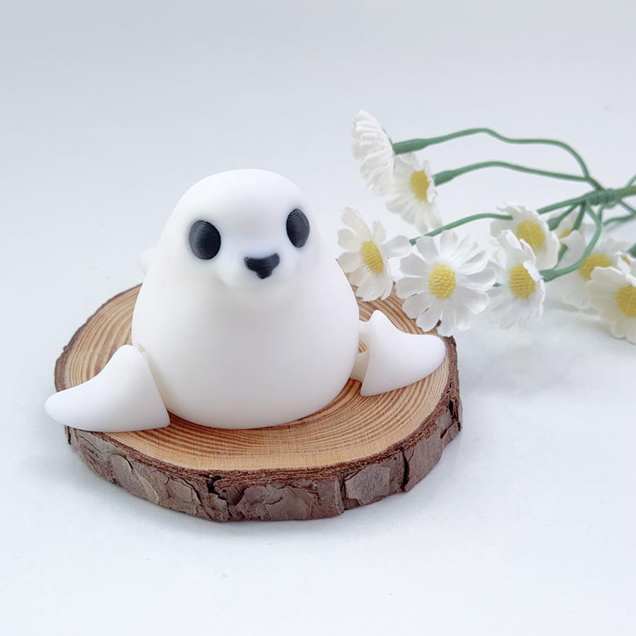 3d Printing Cute And Cute White Seal Model Swinging Plastic Ornament With Movable Joints Creative Desktop Decoration Sculpture
