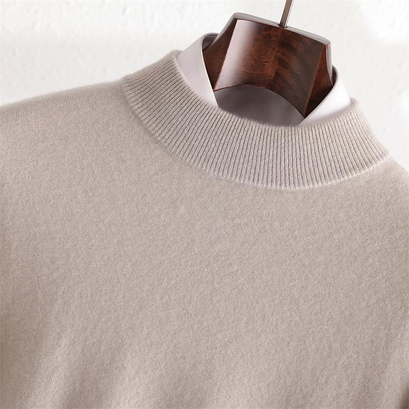 Autumn And Winter Men'S Pure Cashmere Long-Sleeved Semi-Turtleneck Loose Versatile Cashmere Simple Knitted Pullover
