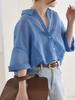 Hand Washable Sheer Striped Border Big Shirt 611110027 Blue One Size [Caranciel]