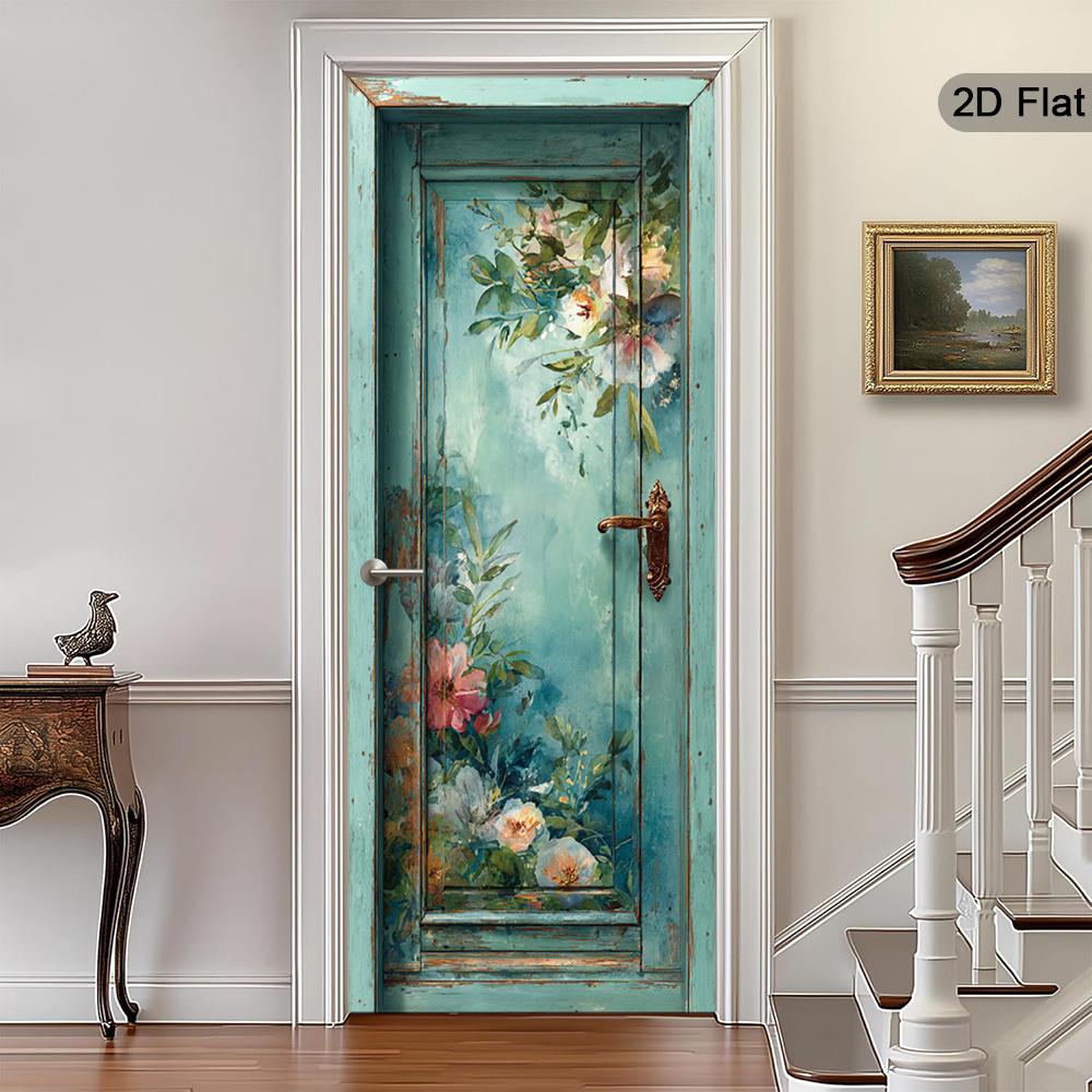 37Style Floral Door Stickers Removable Vinilos Para Puertas Adhesive Wallpaper Art Murals for Doors Bibliotheque Modern Home Decor