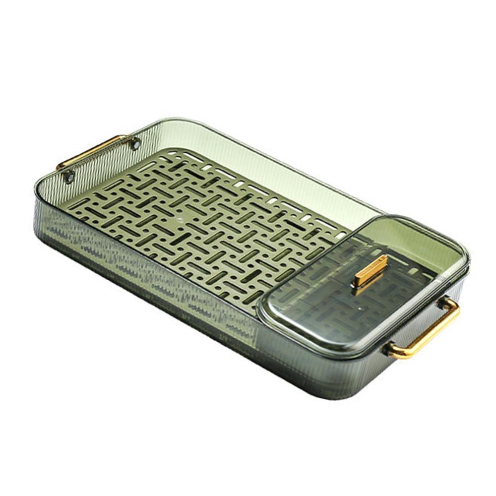 Dark Green Color Double Layer Tea Tray With Handles Tea Serving Tray Dish Drain Tray Tea Serving