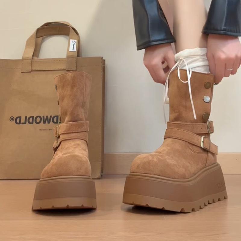 Vintage College Suede Thick-soled Women's Fashion Boots Autumn and Winter Fashion Japanese Skirt Fairy Style Short Boots Tide