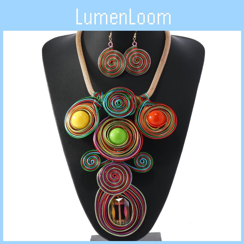 Jewelry Set With Crystal Beads And Aluminum Wire Handcrafted Flower Pendant For Women