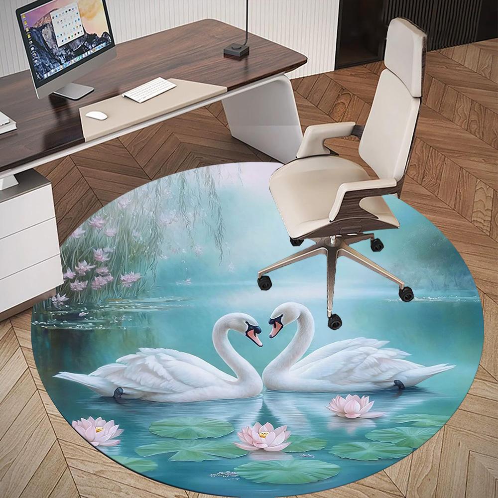 1PC swan lake Office Round Area Rug, Under Office Chairs Bedroom Living Room Home Decor,Carpet for Office, -1110215