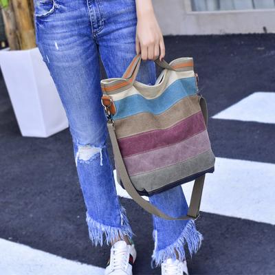 Lente Strepen Print Regenboog Crossbody Tassen voor Dames Grote Messenger Tas Canvas Mode Handtassen Dames Tassen
