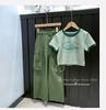 2026 Sommer Koreanischer Stil Sportliche Cargohose & T-Shirt Zweiteiliges Set für Mädchen