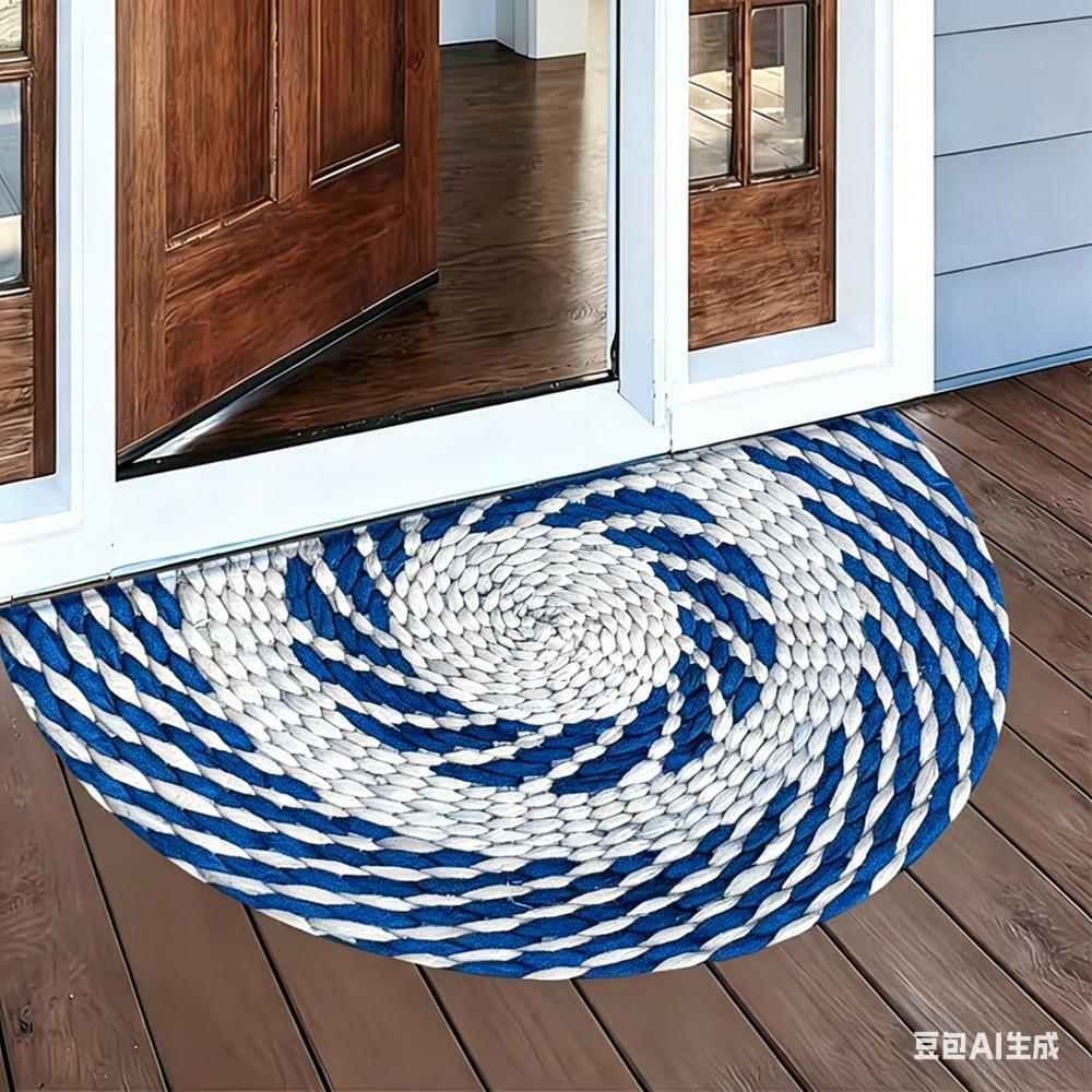 Tapis de porte semi-circulaire aspect tissé naturel Tapis d'entrée demi-lune antidérapant Style rustique Tapis de bienvenue pour décoration de ferme et de jardin 60x90cm-Felt
