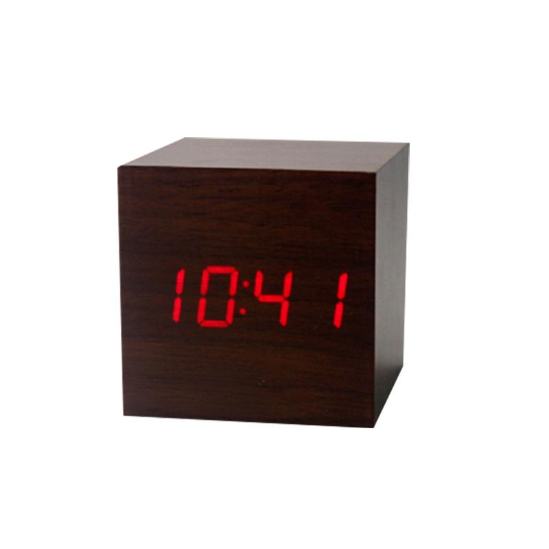 Digital Wood Clock Electronic Clock Electronic Clock Mini Alarm Clock Square Wooden Voice Controlled Thermometer