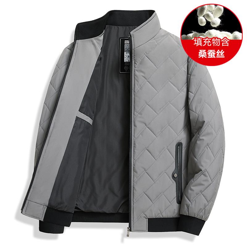 Autumn and Winter Mulberry Silk Short Jacket Middle-aged Business Stand-up Collar Lightweight Zipper Version Thermal Jacket