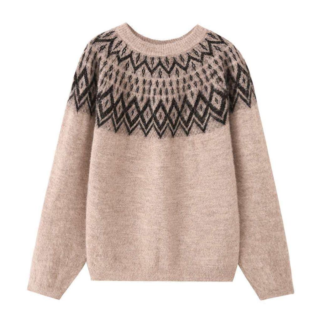 Europe Retro Fashion Women's Spring Printed Pullover Sweater