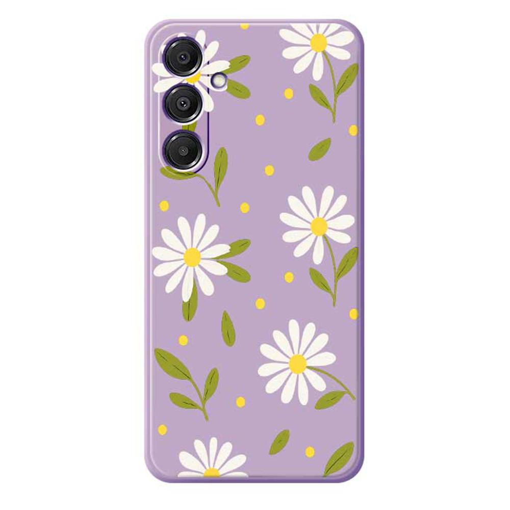 For Samsung Galaxy A16 5G/4G Case White Flowers Green Leaves Pattern Printing Straight Edge TPU Phone Back Cover