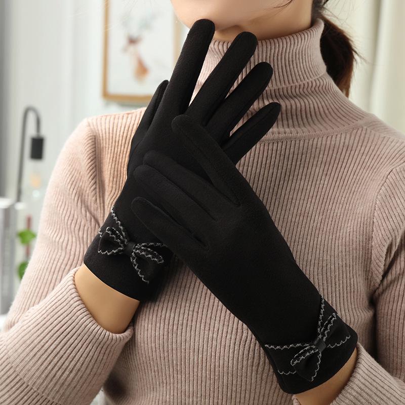 Women's Autumn/Winter Korean Style Velvet Touchscreen Gloves - Cute & Warm for Cycling/Driving