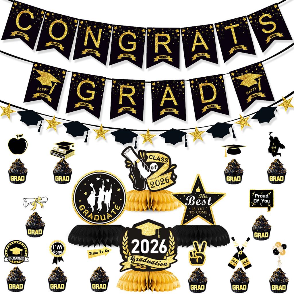 Graduation Season Theme Decoration Grad Flag School Hat Latte Honeycomb Balloon Set Customization