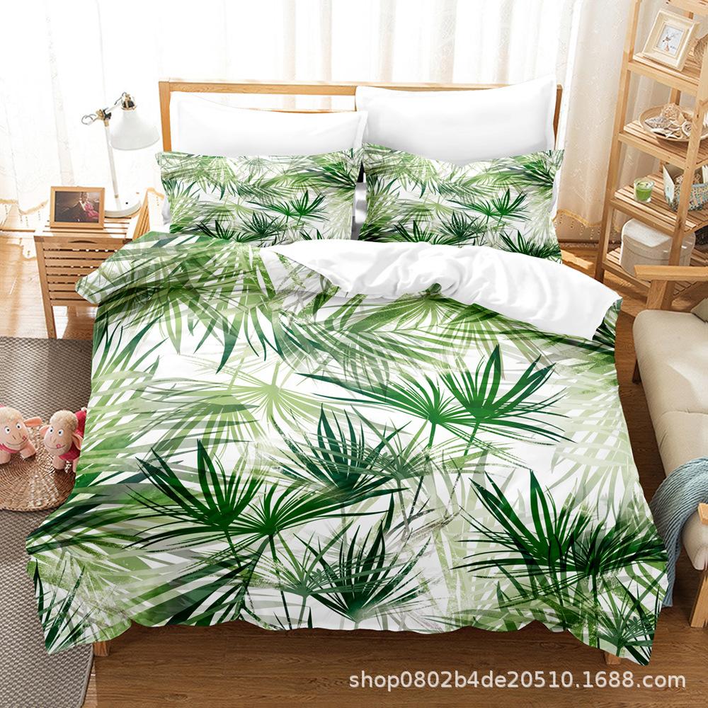 Home Textile Leaf Three-Piece Set, Digital Printing Bed Sheet Quilt Cover Bedding