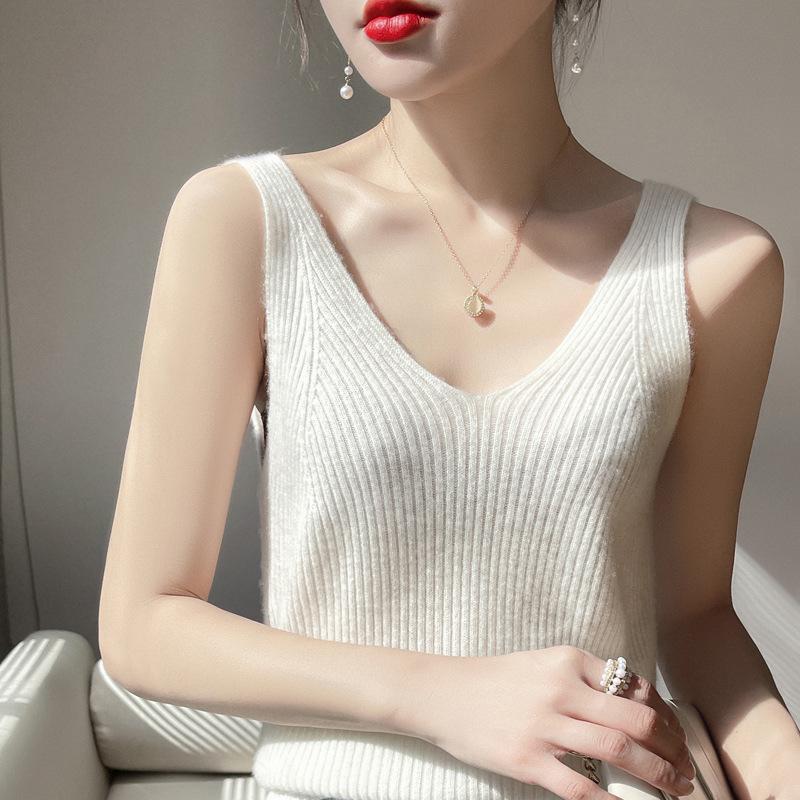 Damen Cashmere Rippstrick Camisole Herbst/Winter 2024 - Weich, Hautfreundlich, Figurbetont, Vielseitiges Basic Layer Top