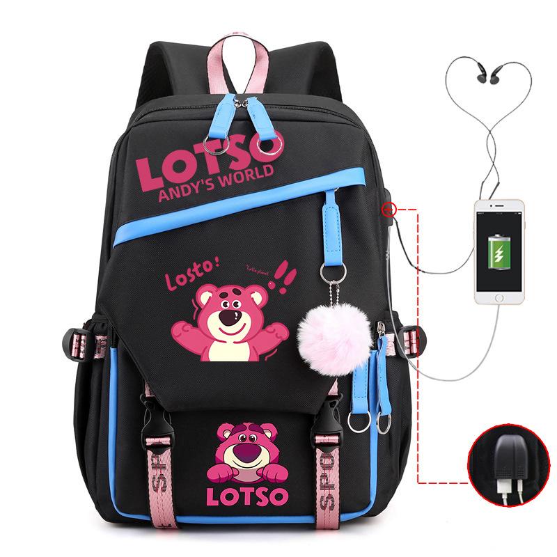 Strawberry Bear Lightweight Ridge Protection Student School Bag Usb Trend Reduction Backpack Campus Leisure