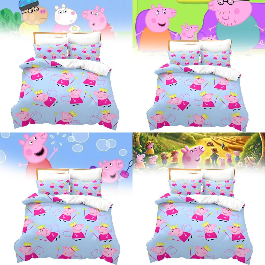 Peppa Pig Cartoon Set With Reactive Printing For Kids Bedroom Decor And Gift