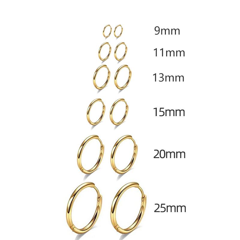 Gold Color Small Hoop Earrings Stainless Steel Circle Round Huggies for Women Men Ear Ring Bone Buckle Fashion Jewelry 25MM