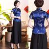 Women Chinese Plum Blossom Short Sleeve Stand Collar Buttons Slim Blouse Shirt