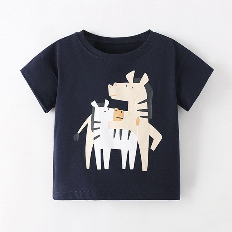 Girls' Black Pure Cotton Short-Sleeved T-Shirt, New Summer Thin Children's Clothing, Cute Pony Stylish Round-Neck Top for Babies, Size 8