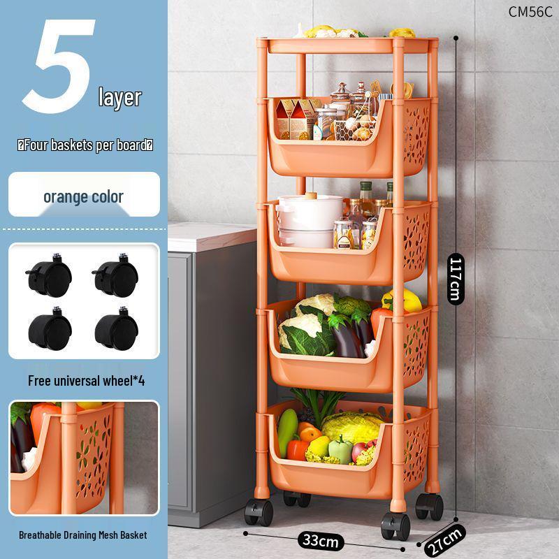 Multi-layer Kitchen Storage Rack: Multi-functional Vegetable, Fruit, and Snack Basket Trolley.