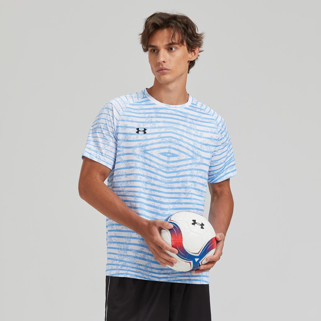 Under Armour Dopamine Print Simple Logo Sports Striped Crew Neck Short Sleeve T-Shirt Unisex Tops Blue 24500510-465