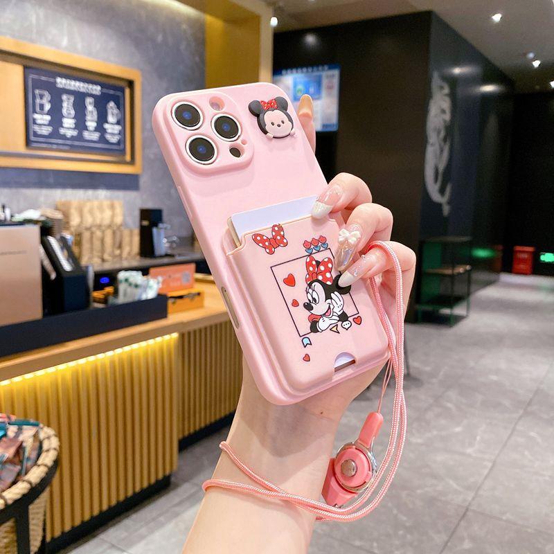 Applicable To Samsung S25 Mobile Phone Case NOTE20 Cute Minnie A56 Mickey Card A32 Pack Cartoon Lanyard Soft