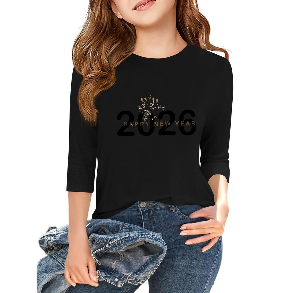 Children's 3/4 Sleeve Independence Day Printed Round Neck Casual T-shirt