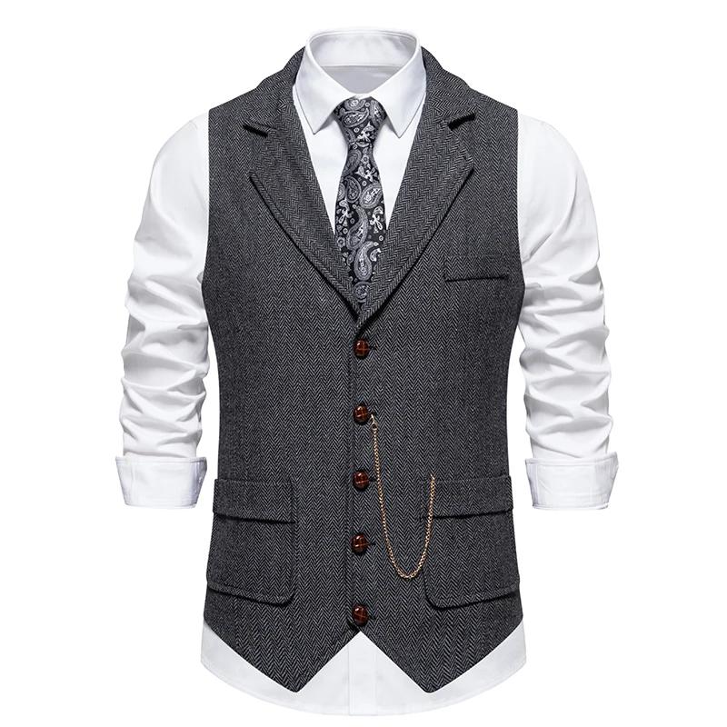 Men s Retro Lapel Chain Vest Fashion Men Soild Color Suit Vest British Casual Vintage Gentleman Leisure Party Waistcoats L