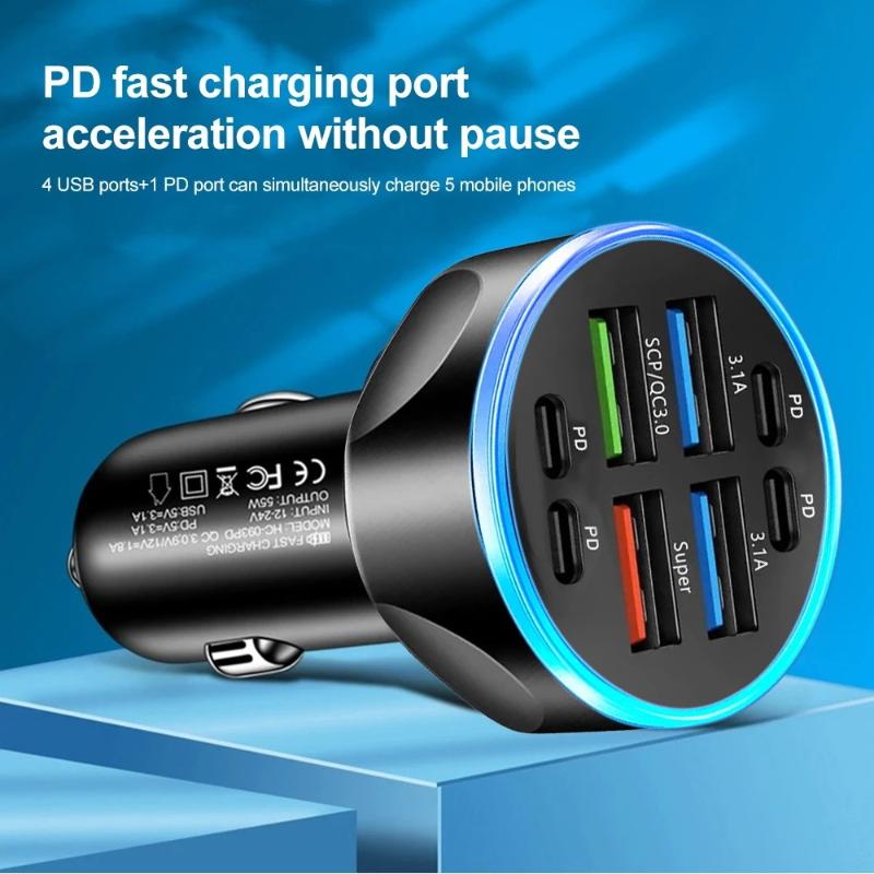 100W 8 Ports Car Charger Fast Charging Pd Qc3.0 Usb C Car Phone Charger