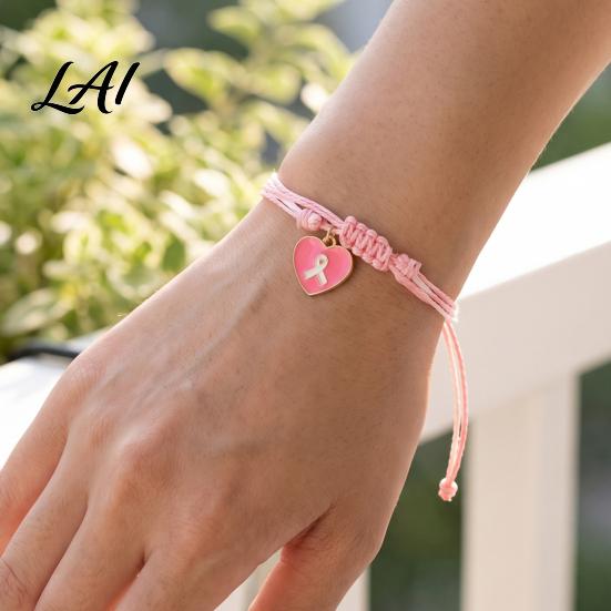 Handwoven Rope Wristband Breast Cancer Awareness Bracelet for Women Adjustable Woven String with Commemorative Charity Event Accessories Ribbon