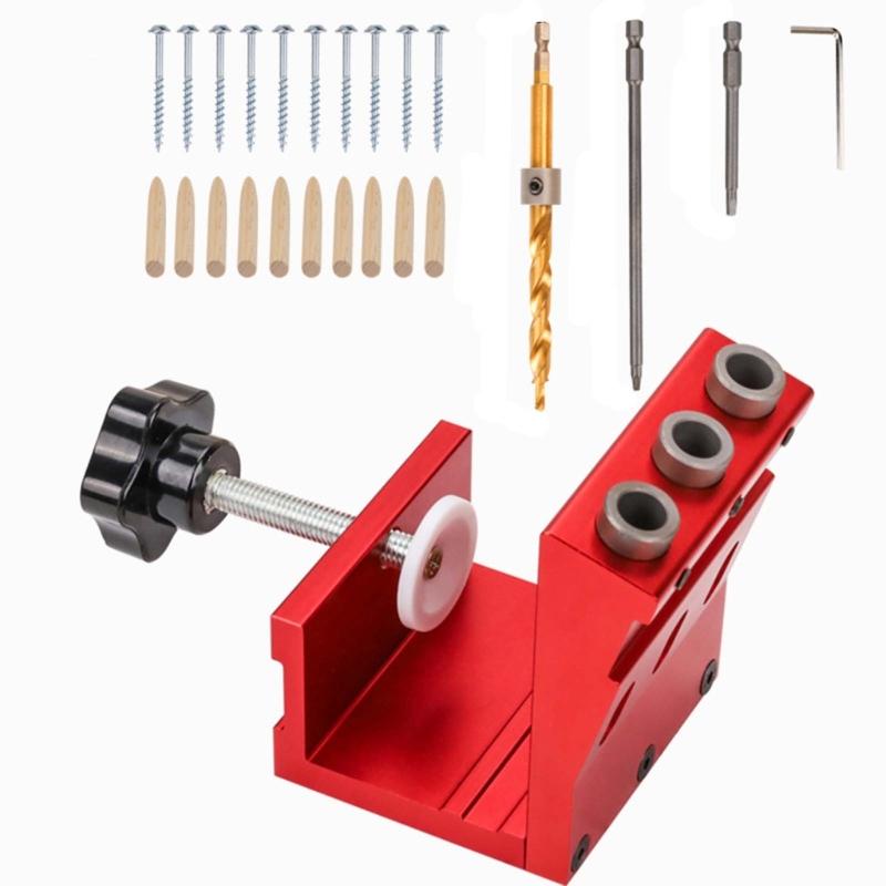Pocket Hole Jig Set,Adjustment Pocket Dowel Hole Jig System Set Woodwork Guide Joint Angle Tool Woodworking Tool
