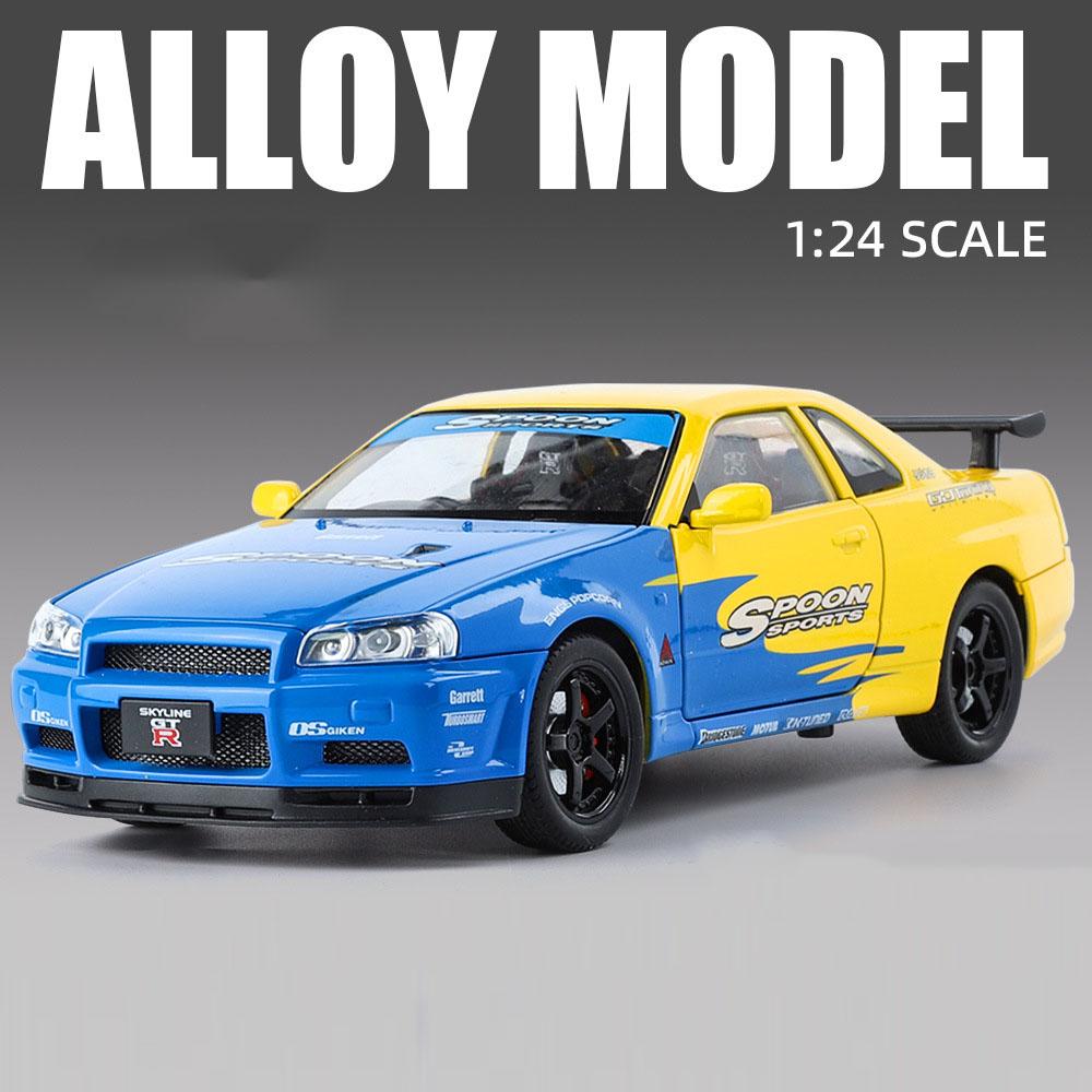 1:24 Scale GTR Sports Car Model Toy Music Light Pull Back Shock Absorption Miniature Supercar Models Toys for Children's Gifts