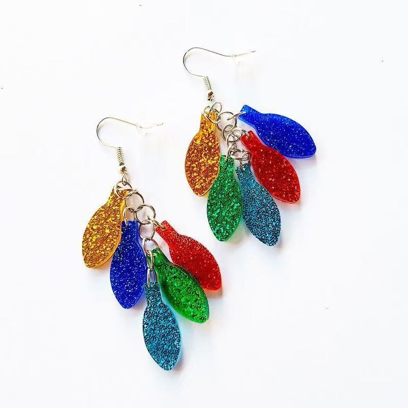 New Amazon hot-selling Christmas earrings flat acrylic creative cute colorful neon light bulb string earrings