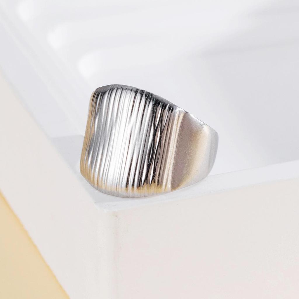 18K Gold Plated Stainless Steel Geometric Wide Band Ring