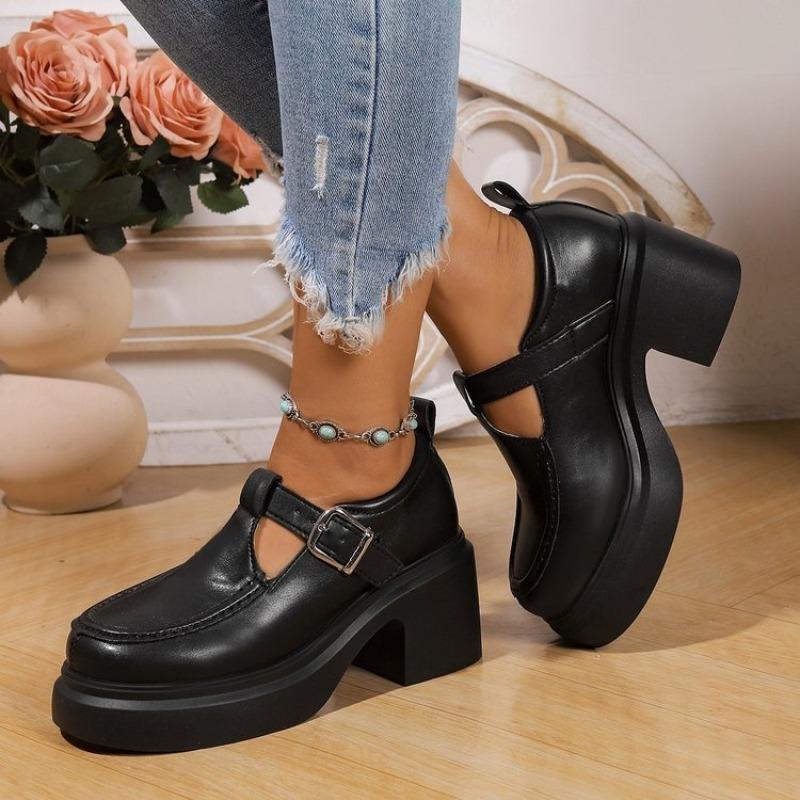 Fashion Shoes for Women 2025 Brand Buckle Strap Women's High Heels Fashion Round Toe Casual Comfortable Versatile Outdoor High Heels