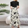 Women's Fashion Casual Belt Short Sleeve Round Neck Print Stitching Elegant Temperament Dress