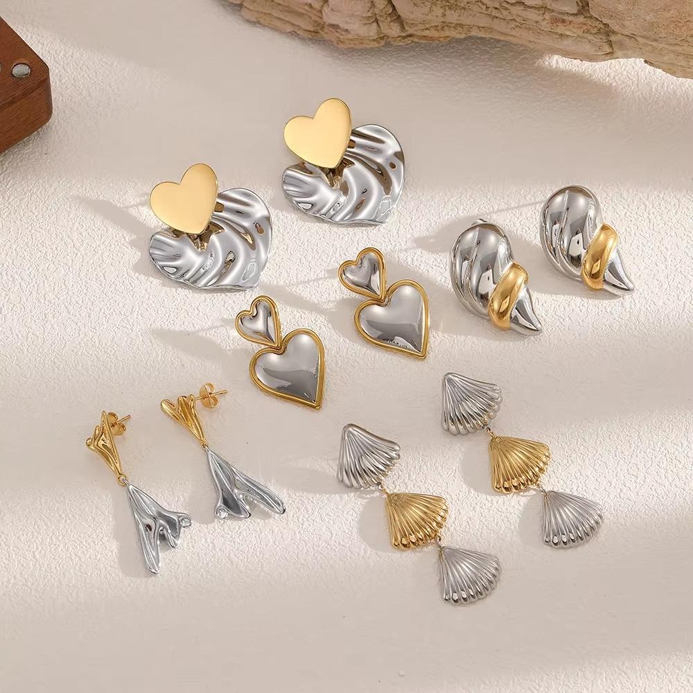 Simple Creative Fashion Geometric Texture Heart Pendant Earrings Stainless Steel Shell Conch Shaped Earrings