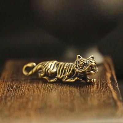 3D Messing Chinesisches Tierkreiszeichen Tiger Schlüsselanhänger Anhänger - Antiker Stil