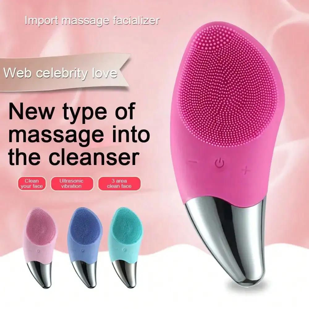 Silicone Electric Face Cleansing Brush Ultrasonic Wash Instrument Deep Pore Cleaning Facial Vibration Massage Relaxation Tool