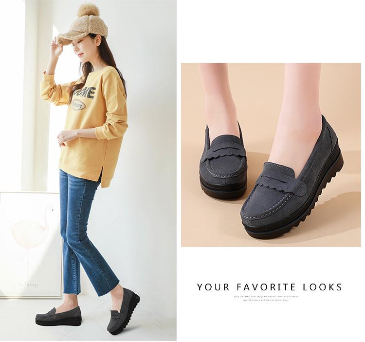 Genuine Leather Women's Sneakers - Spring/Autumn Style, Thick-Soled Wedge Platform, Large-Size Korean Mom Shoes