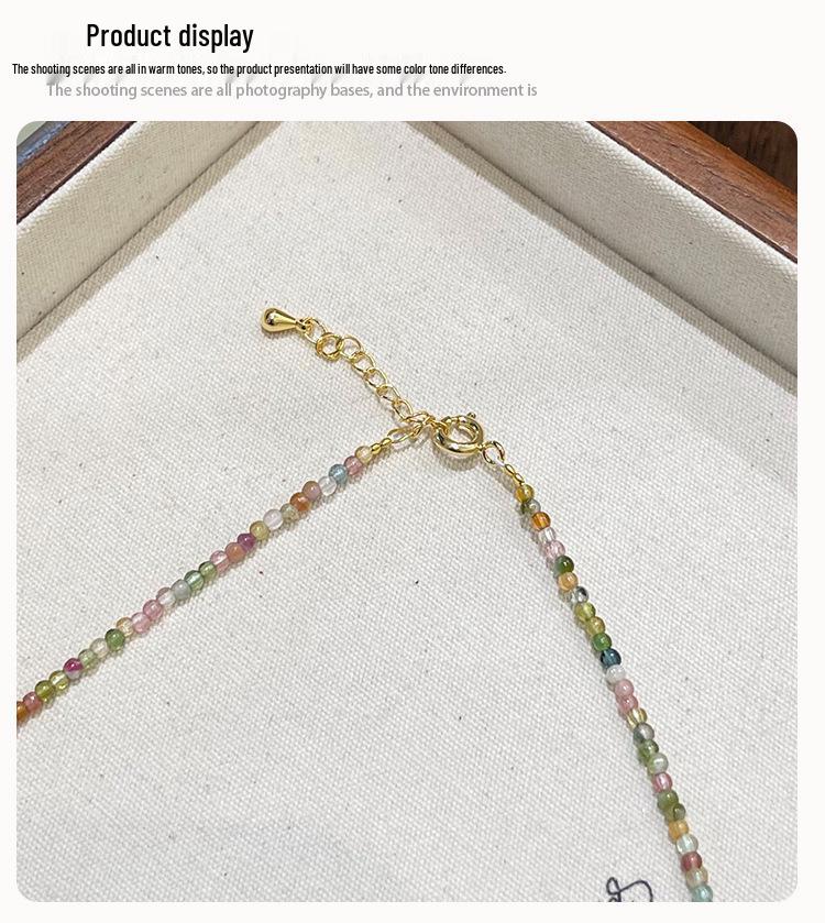 Qiaoen 2mm Turmalin Bonbonfarben Halskette mit Süßwasserperlen - Damen Französischer Retro-Stil