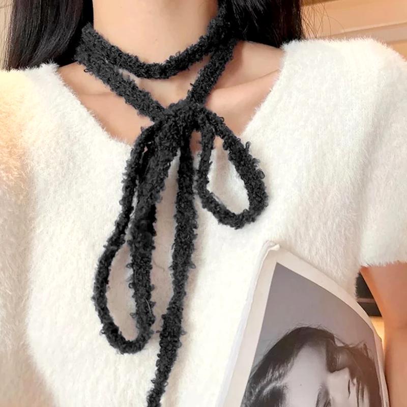 1 peça colar de tira longa com fita elegante de cor sólida para meninas acessórios gargantilha macia cachecol vintage cachecol estreito gravata de pelúcia