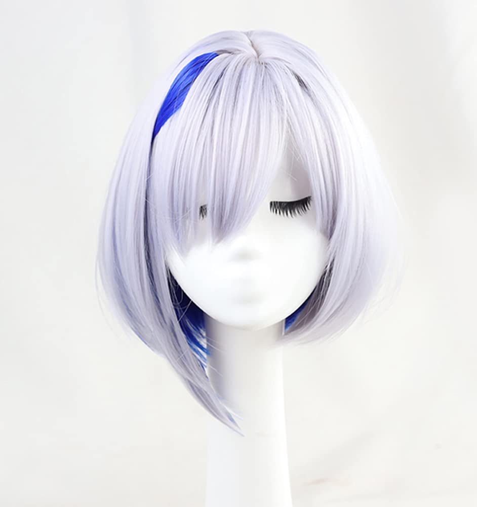 Amane Kanata Cosplay Wig with Net, Silver Blue, Heat-Resistant, Perfect for Halloween Costumes