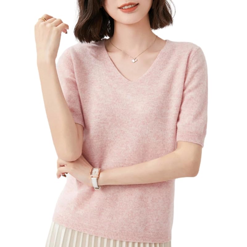 

[BN1 select] knit short sleeve ladies spring summer autumn clothes Beautiful sweater V-neck tops women s clothing 30s 40s 50s pink BN276 PNK L