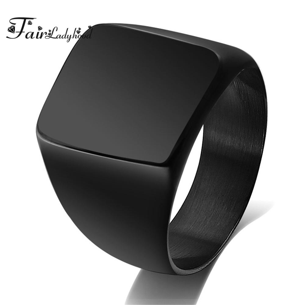 

FairLadyHood Punk Men Ring Square Big Width Signet Rings Fashion Male Black Finger Ring Stainless Steel Jewelry 12 золотий